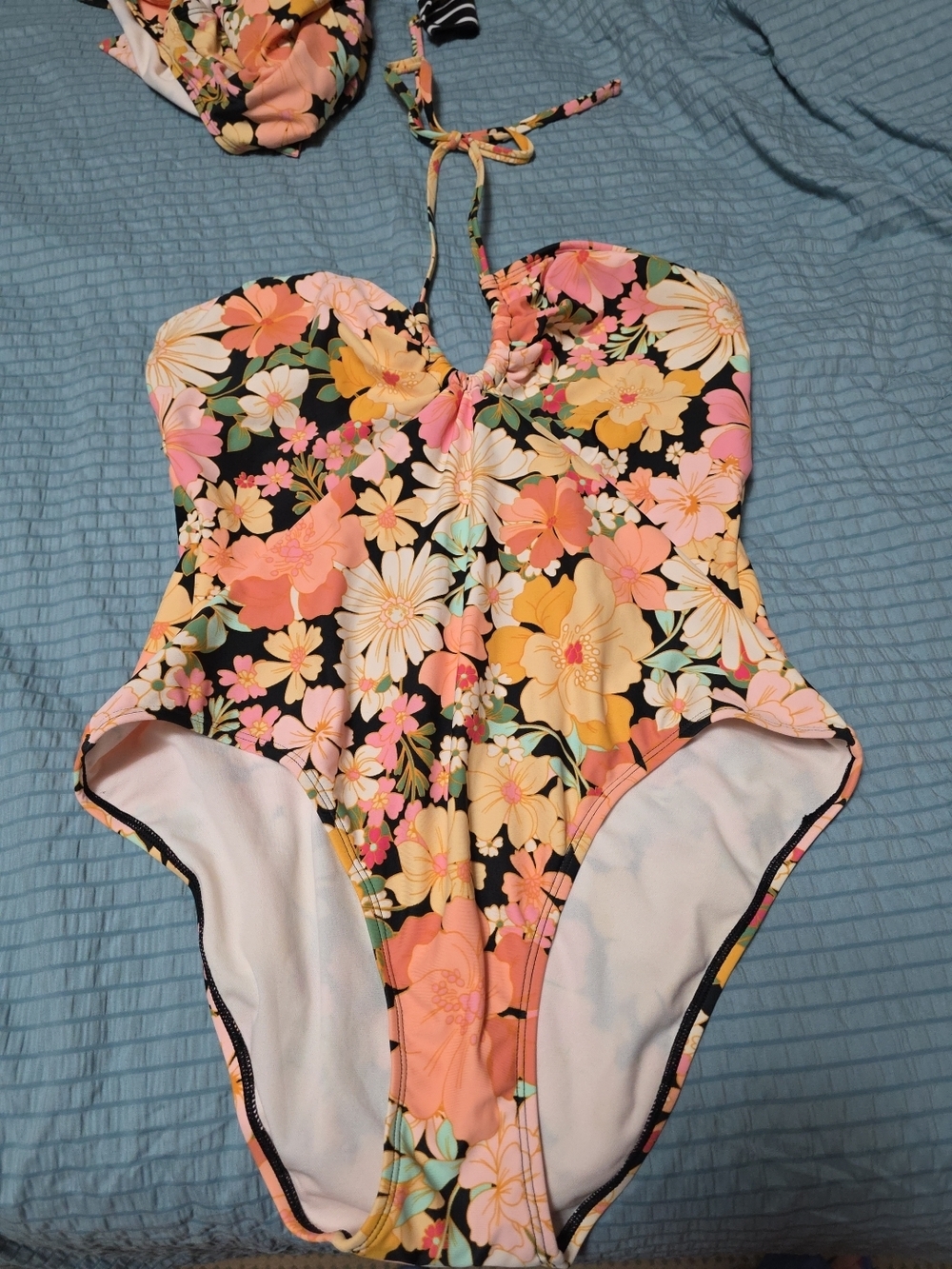 NWT Floral One-Piece Swimsuit in Pink, Yellow, Black